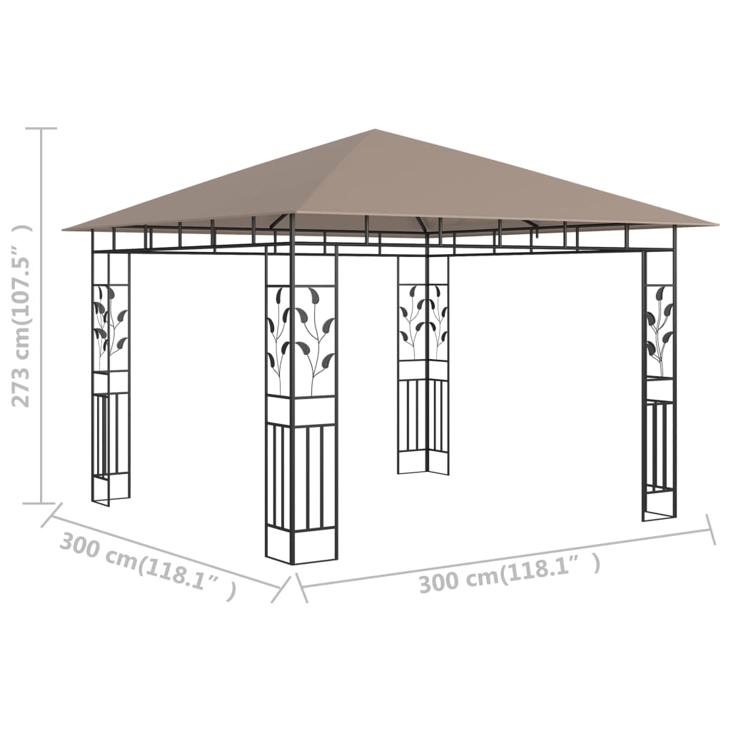 vidaXL Belvédère avec moustiquaire 3x3x2,73 m Taupe 180 g/m²