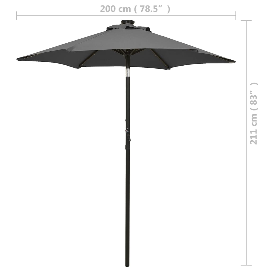 vidaXL Parasol avec lumières LED Anthracite 200x211 cm Aluminium