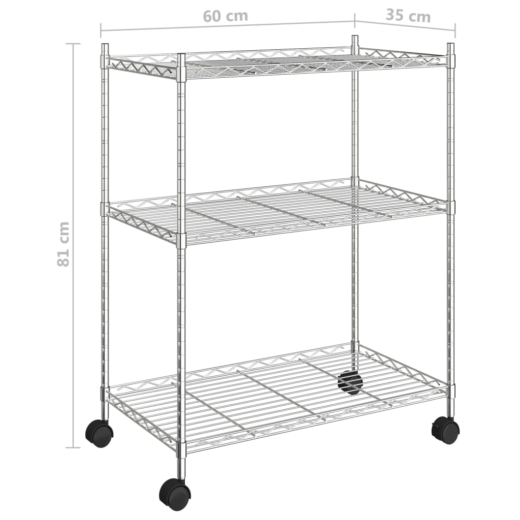 vidaXL Étagère de rangement 3 niveaux et roues 60x35x81cm chrome 150kg