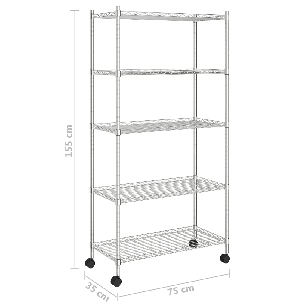 vidaXL Étagère de rangement 5 niveaux roues 75x35x155 cm Chrome 250 kg