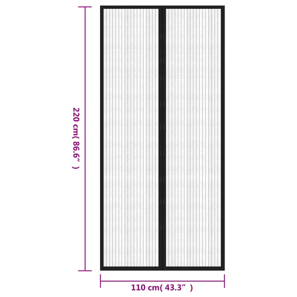 vidaXL Rideaux de porte anti-insectes 2 pcs et aimants noir 220x110 cm