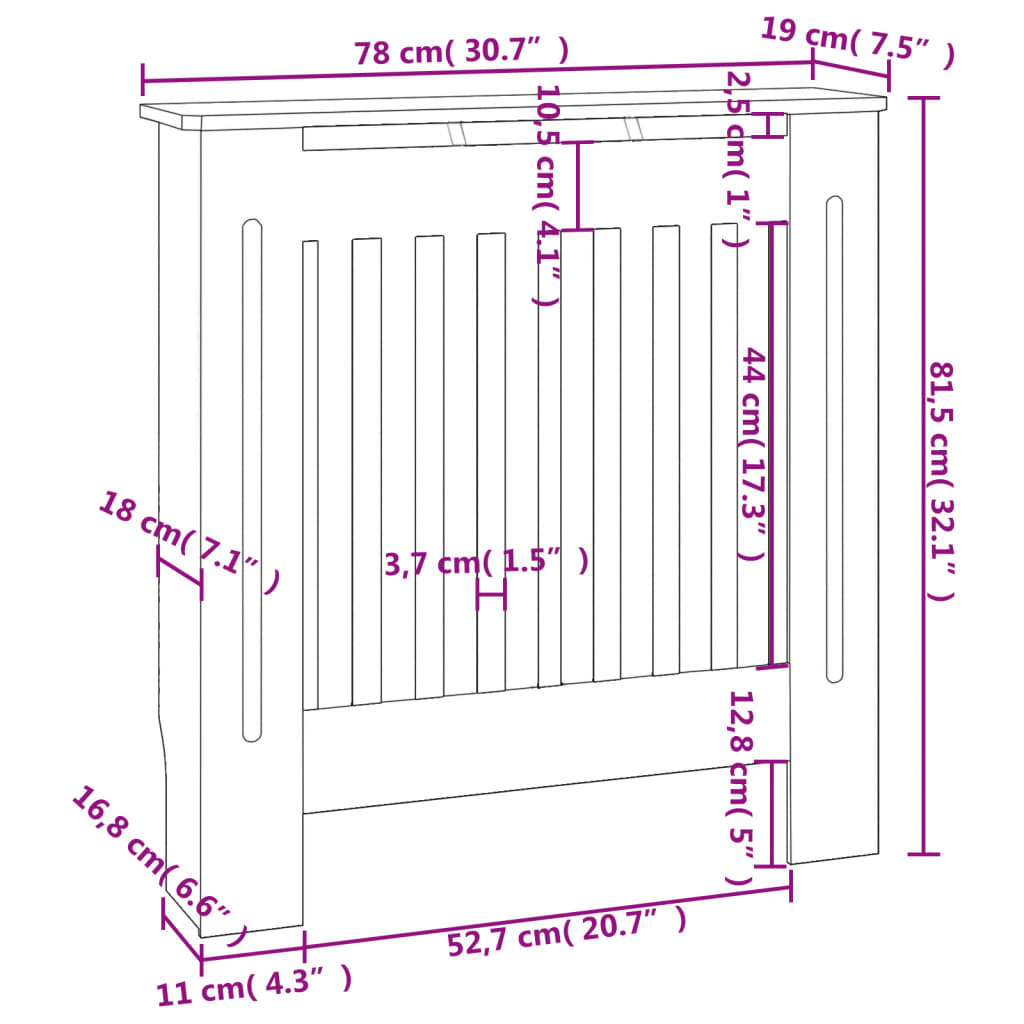 vidaXL Cache-radiateur MDF Gris 78 cm