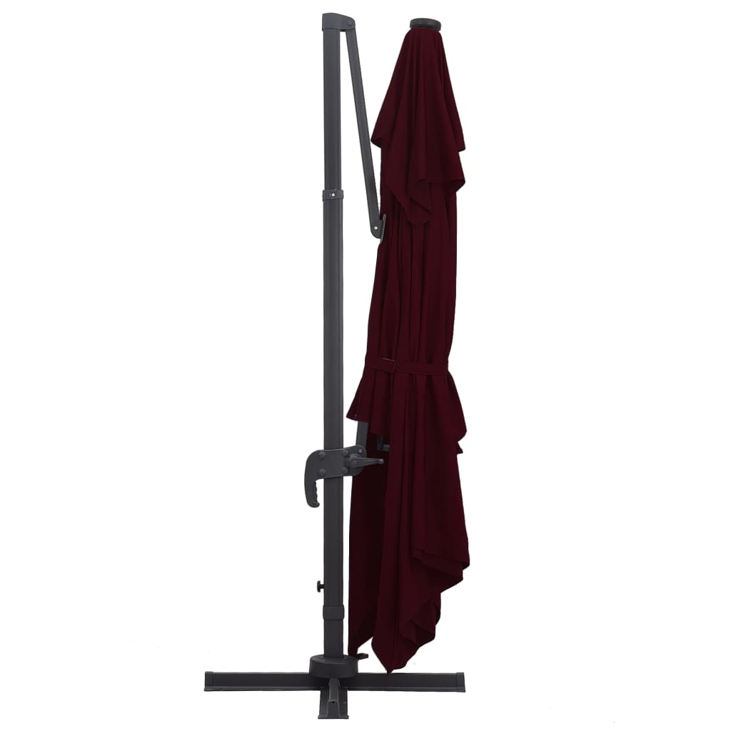 vidaXL Parasol de jardin en porte-à-faux lumières LED rouge bordeaux