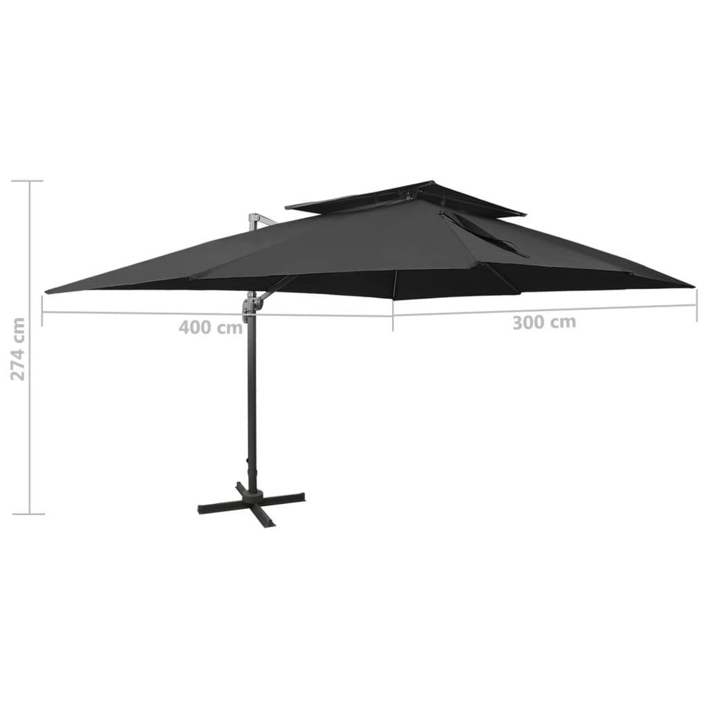 vidaXL Parasol de jardin en porte-à-faux avec double toit noir