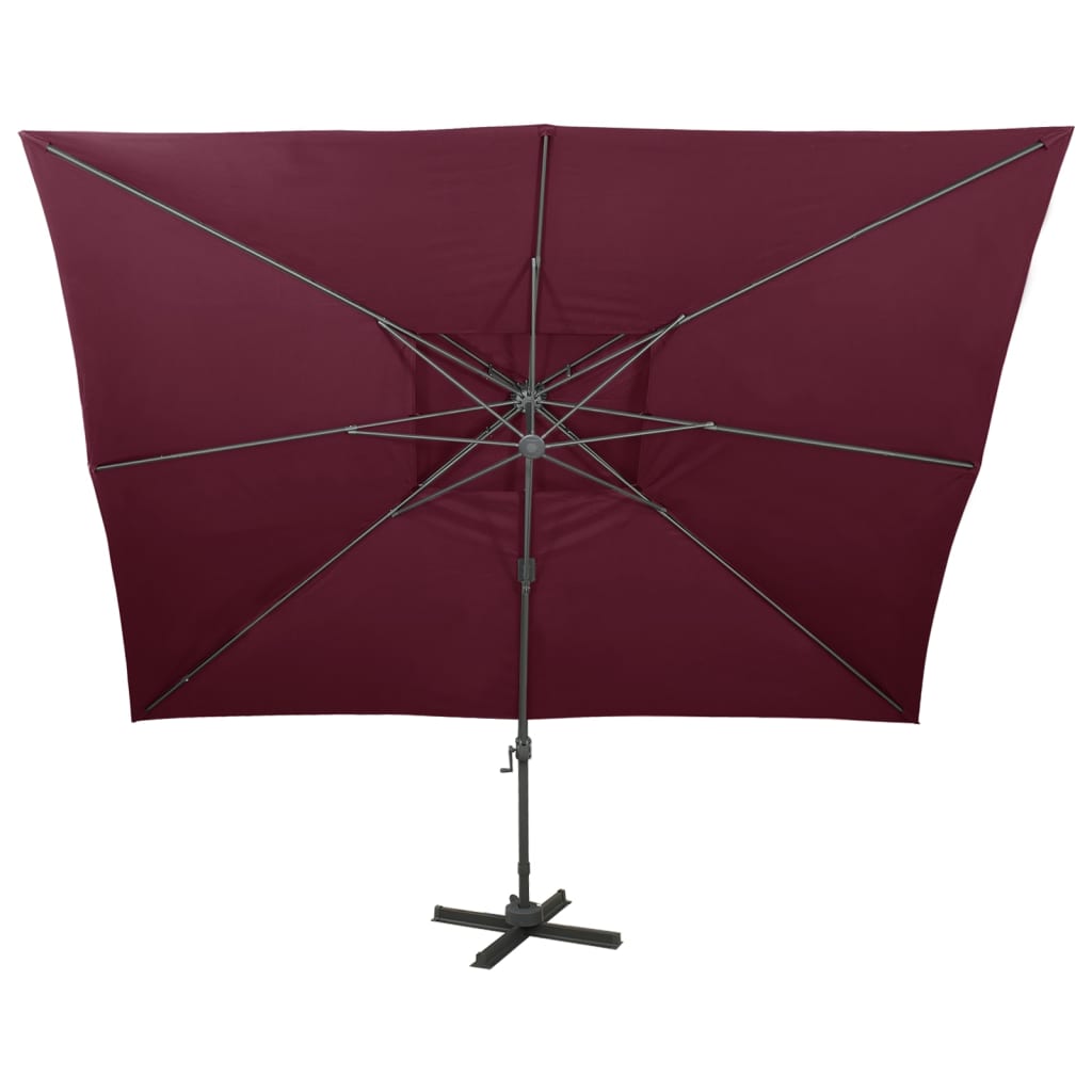 vidaXL Parasol de jardin en porte-à-faux à double toit rouge bordeaux