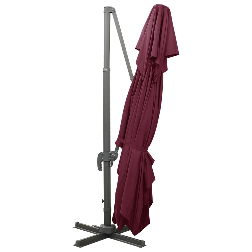 vidaXL Parasol de jardin en porte-à-faux à double toit rouge bordeaux