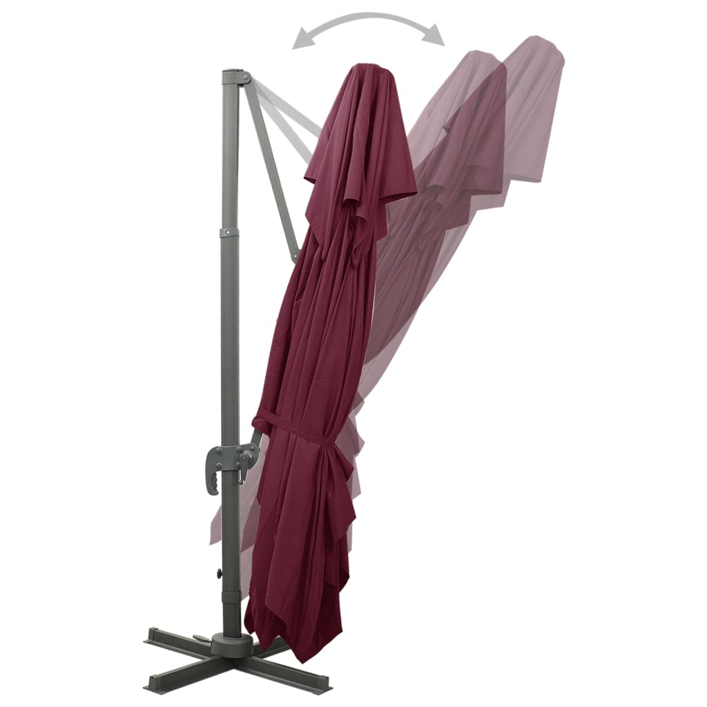 vidaXL Parasol de jardin en porte-à-faux à double toit rouge bordeaux