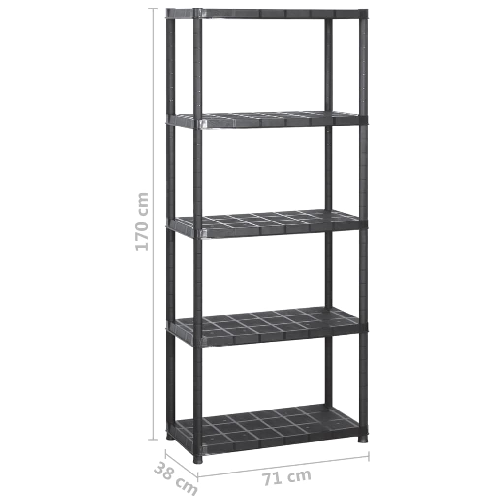 vidaXL Étagère de rangement à 5 niveaux Noir 142x38x170 cm Plastique