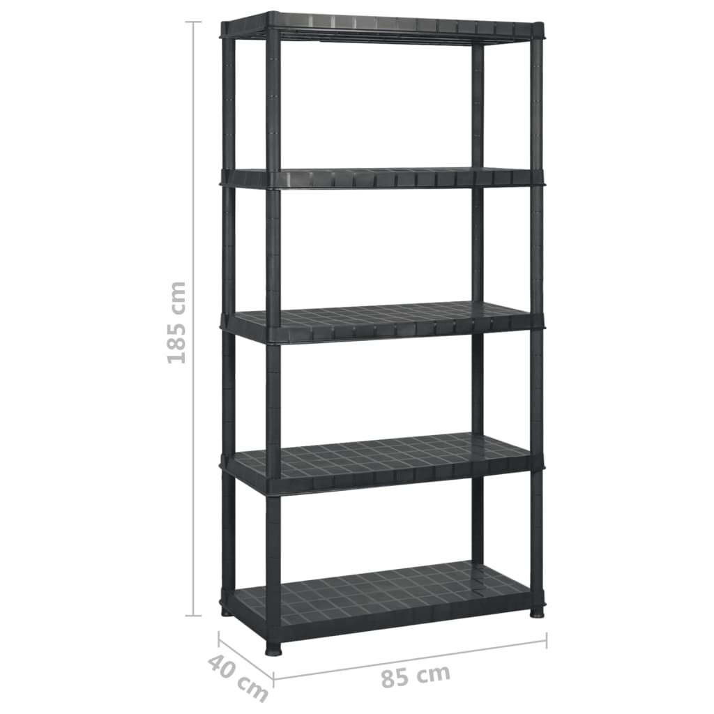 vidaXL Étagère de rangement à 5 niveaux Noir 255x40x185 cm Plastique