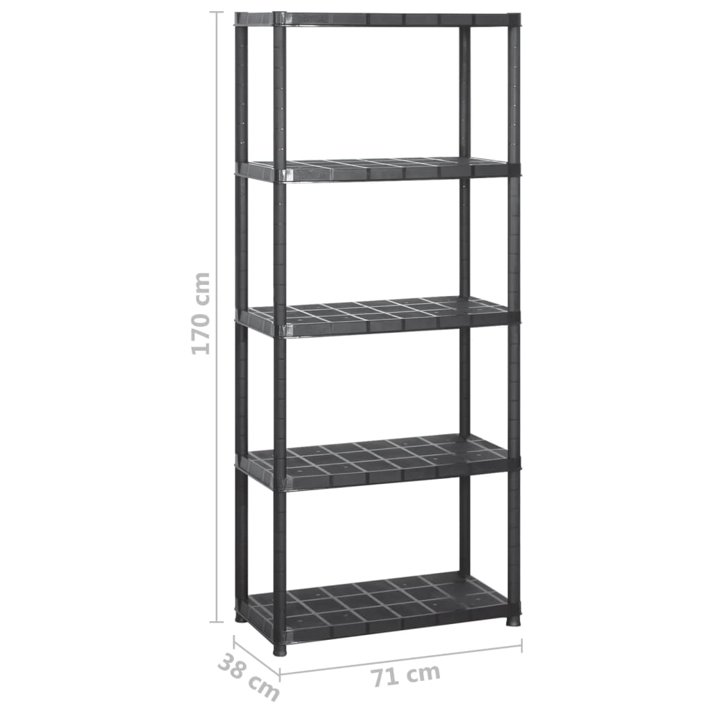 vidaXL Étagère de rangement à 5 niveaux Noir 284x38x170 cm Plastique