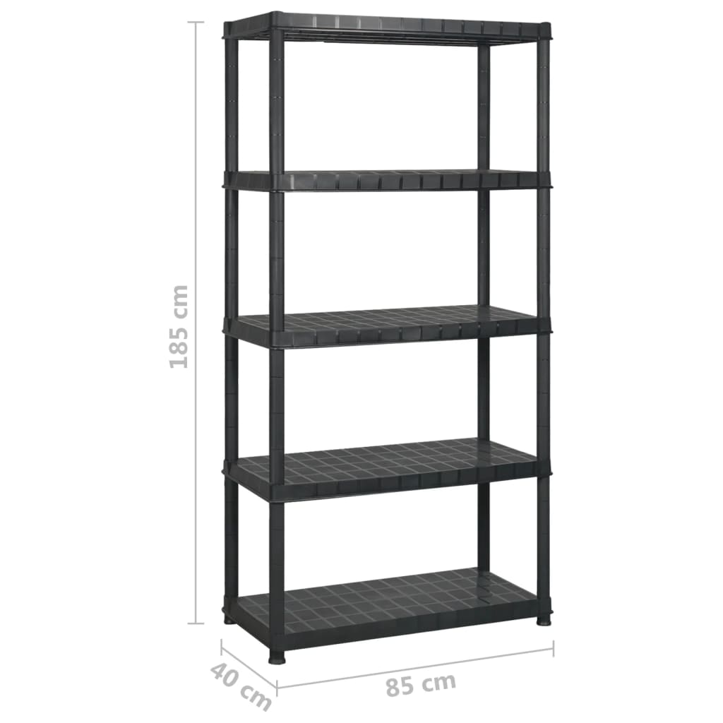 vidaXL Étagère de rangement à 5 niveaux Noir 340x40x185 cm Plastique