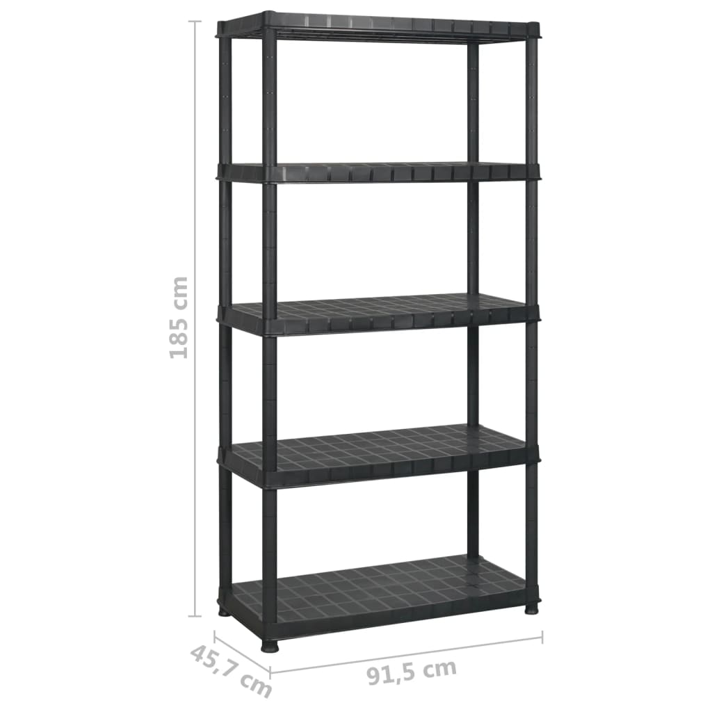 vidaXL Étagère de rangement à 5 niveaux Noir 366x45,7x185 cm Plastique