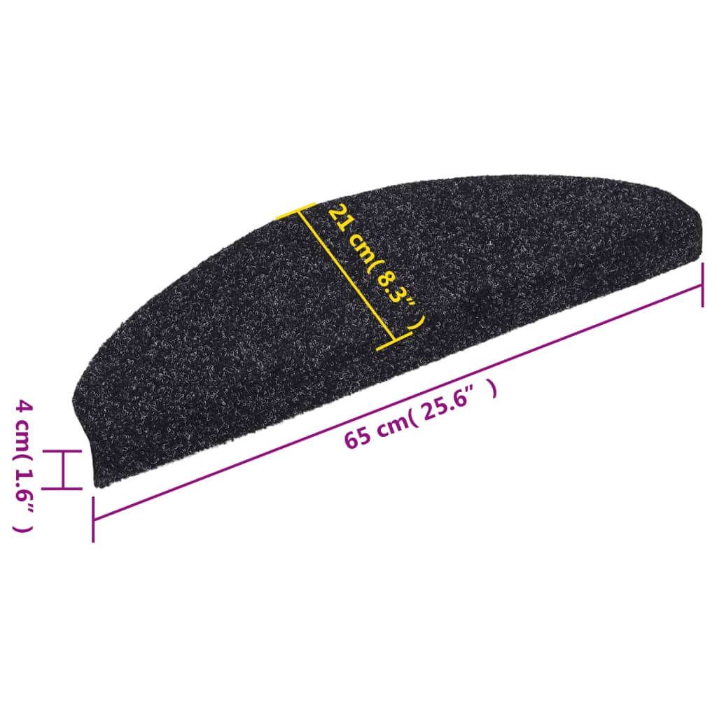 vidaXL Tapis autoadhésifs de marches 5 pcs Noir 65x21x4 cm Aiguilleté