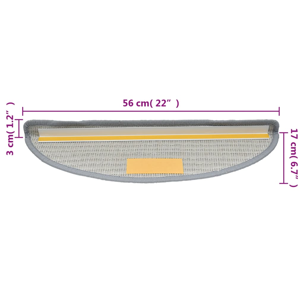vidaXL Tapis d'escalier 10 pcs 56x17x3 cm Gris