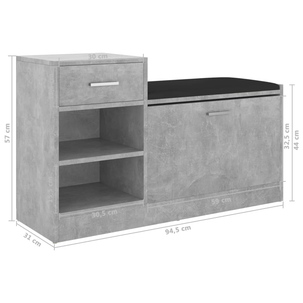 vidaXL Banc à chaussures Gris béton 94,5x31x57 cm Aggloméré