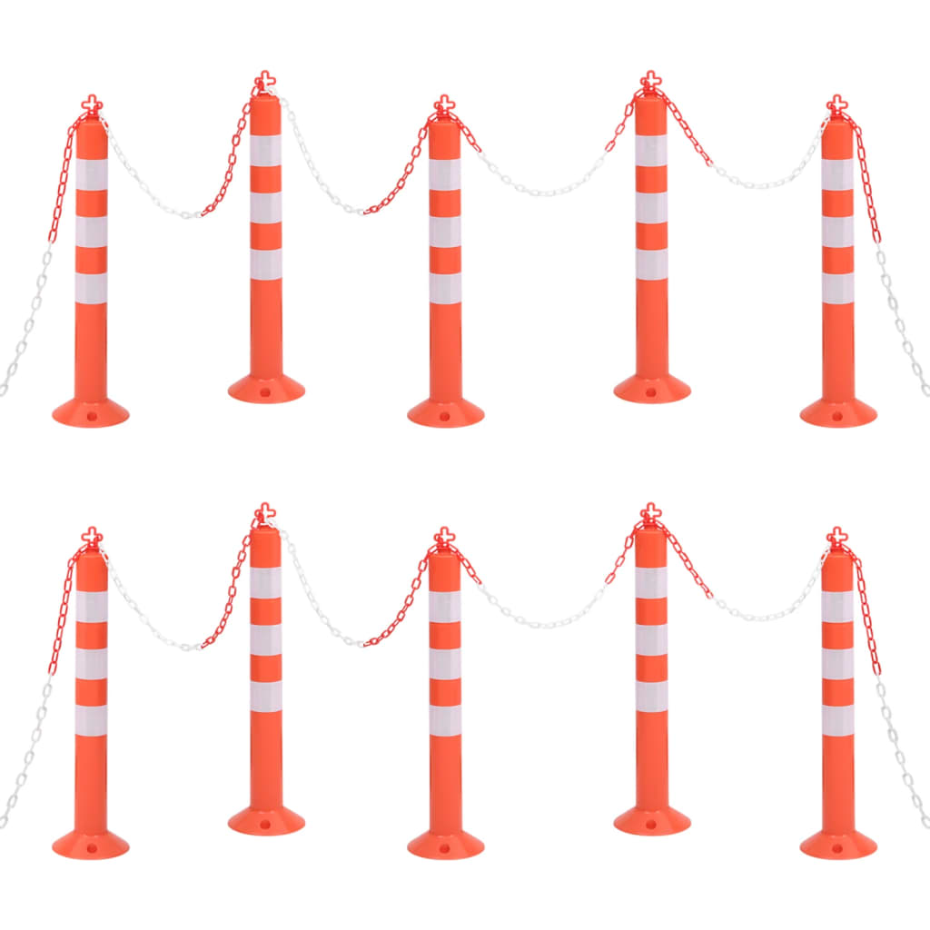 vidaXL Bornes de contrôle du trafic 10 pcs avec chaîne 75 cm PE