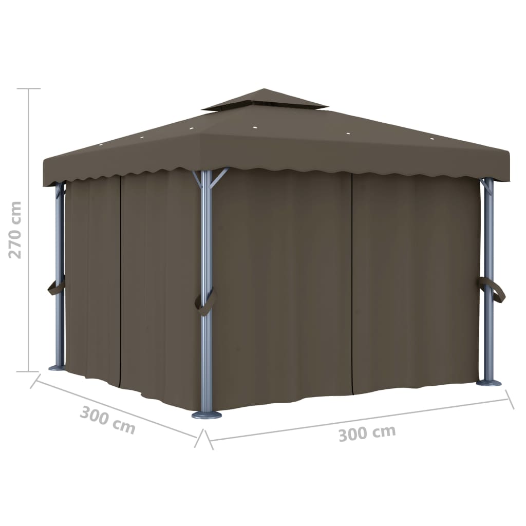 vidaXL Tonnelle avec rideau et guirlande lumineuse à LED 3x3 m Taupe
