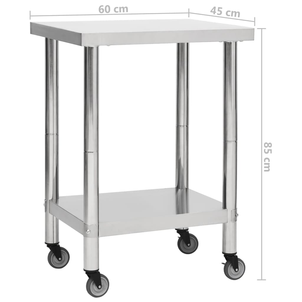vidaXL Table de travail de cuisine avec roues 60x45x85 cm Inox