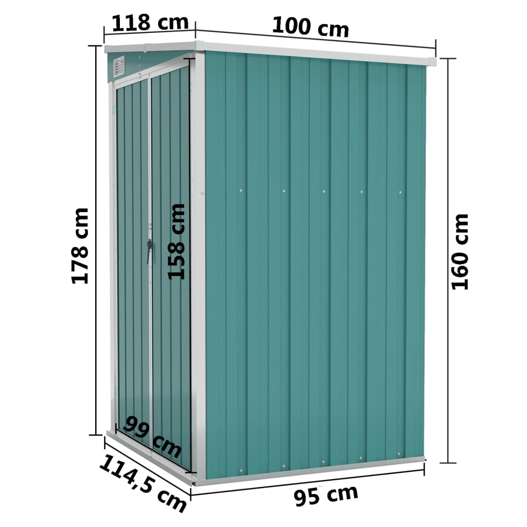 vidaXL Remise de jardin murale Vert 118x100x178 cm Acier galvanisé