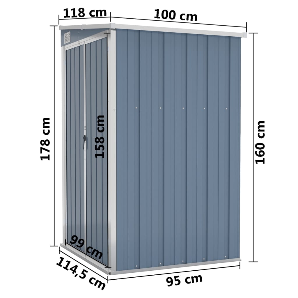 vidaXL Remise de jardin murale Gris 118x100x178 cm Acier galvanisé