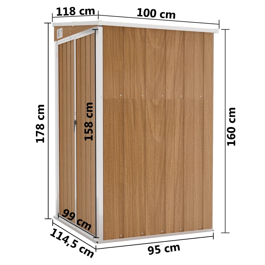 vidaXL Remise de jardin murale Marron 118x100x178 cm Acier galvanisé