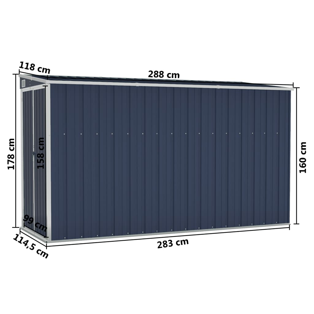 vidaXL Abri de jardin mural Anthracite 118x288x178 cm Acier