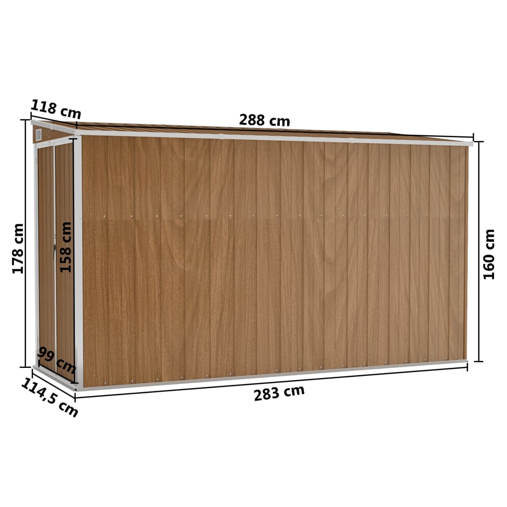 vidaXL Abri de jardin mural Marron 118x288x178 cm Acier galvanisé
