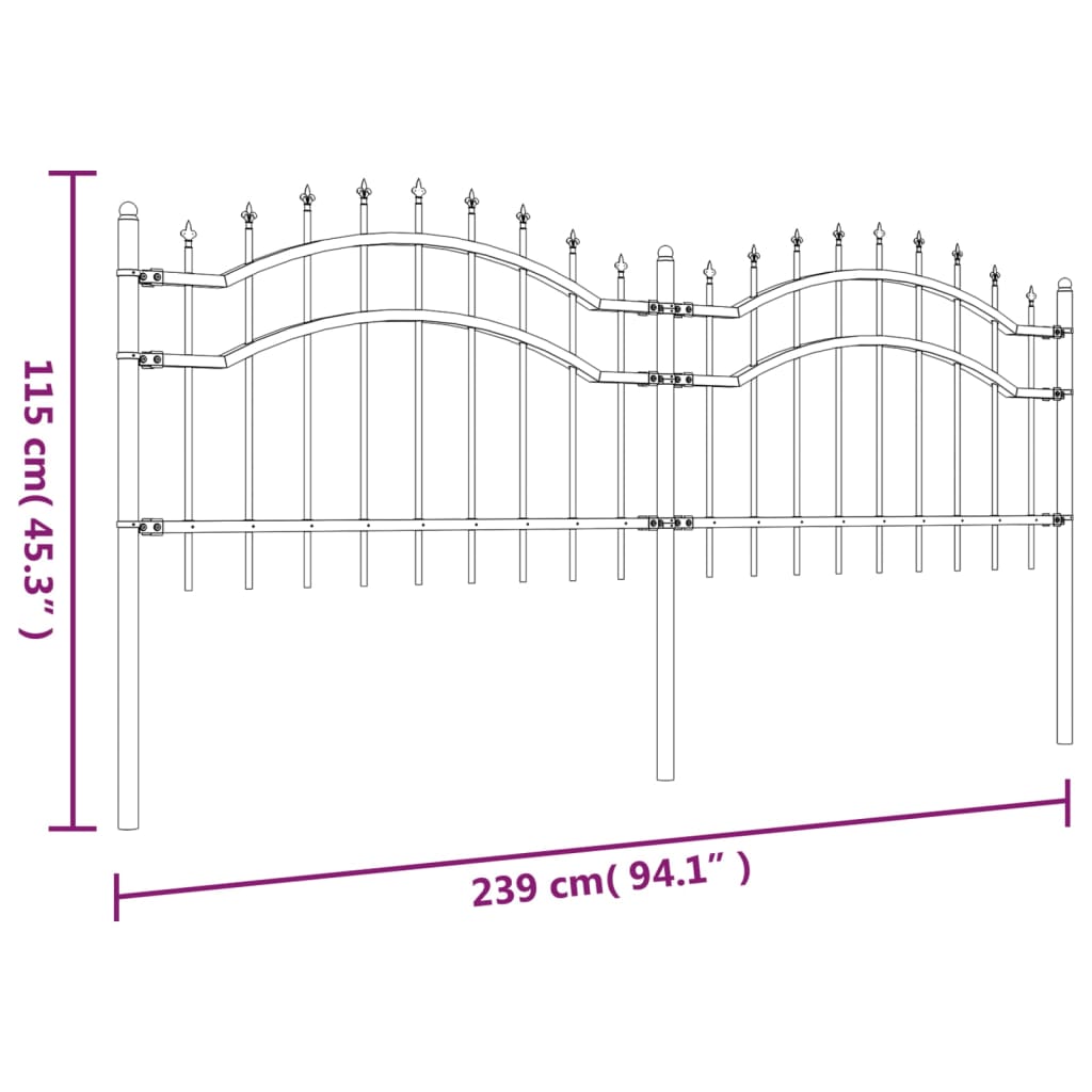 vidaXL Clôture de jardin avec sommet de lance Noir 115 cm