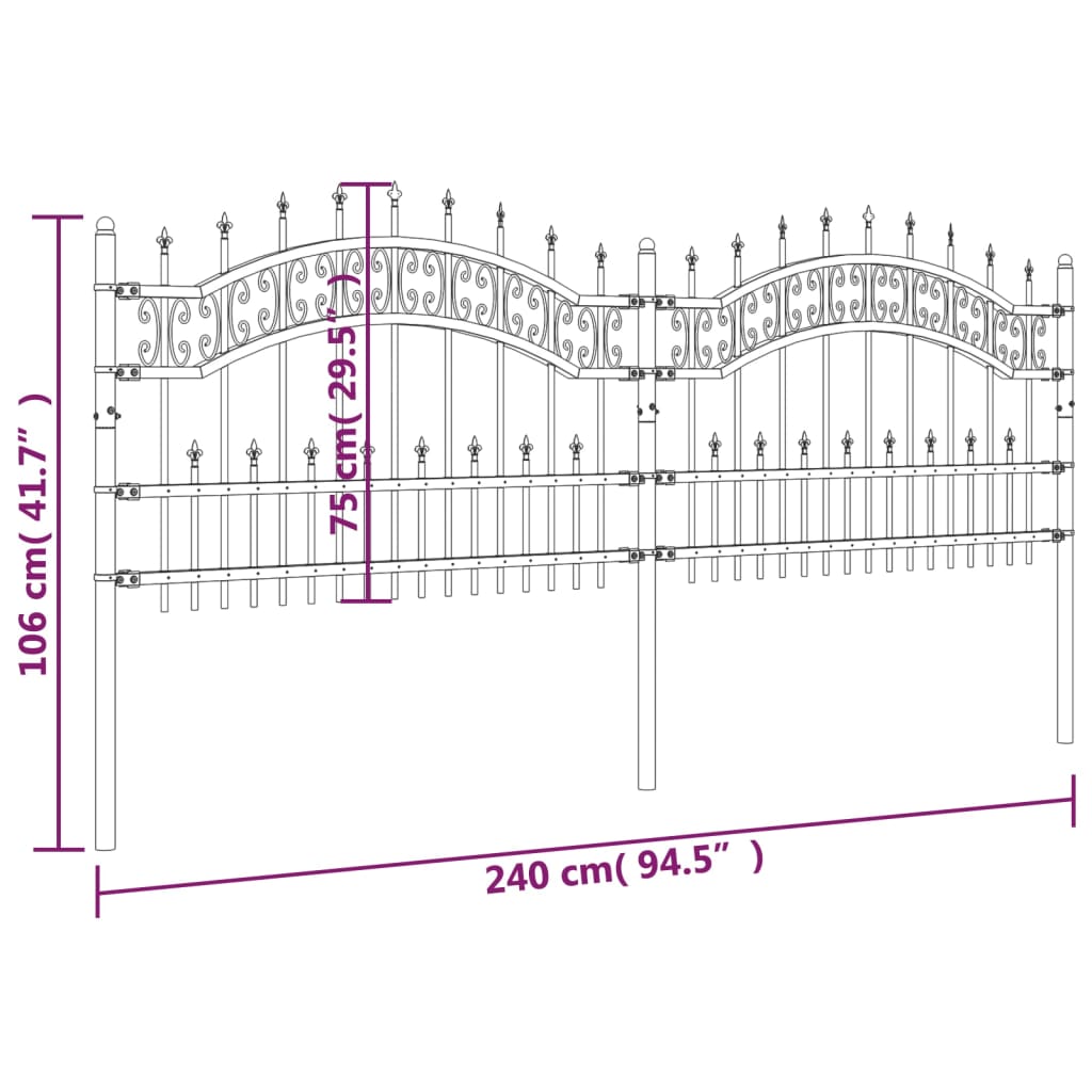vidaXL Clôture de jardin avec sommet de lance Noir 115 cm