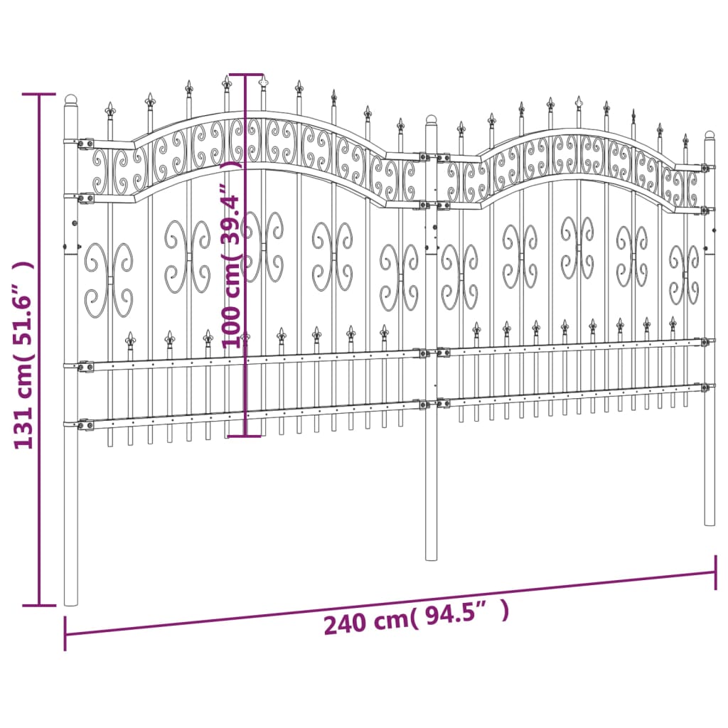 vidaXL Clôture de jardin avec sommet de lance Noir 140 cm