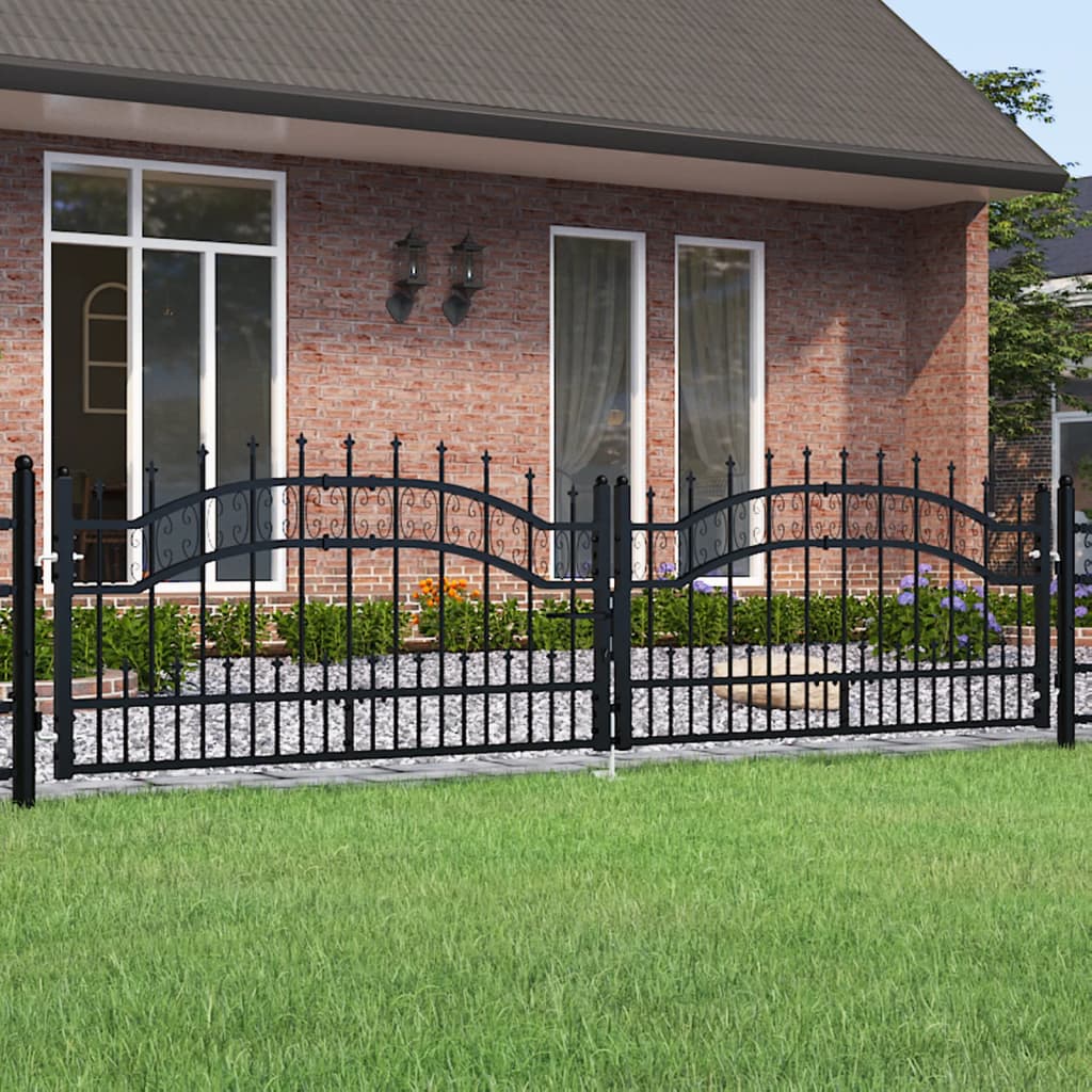 vidaXL Portail et sommet de lance Noir 305x120 cm Acier enduit poudre