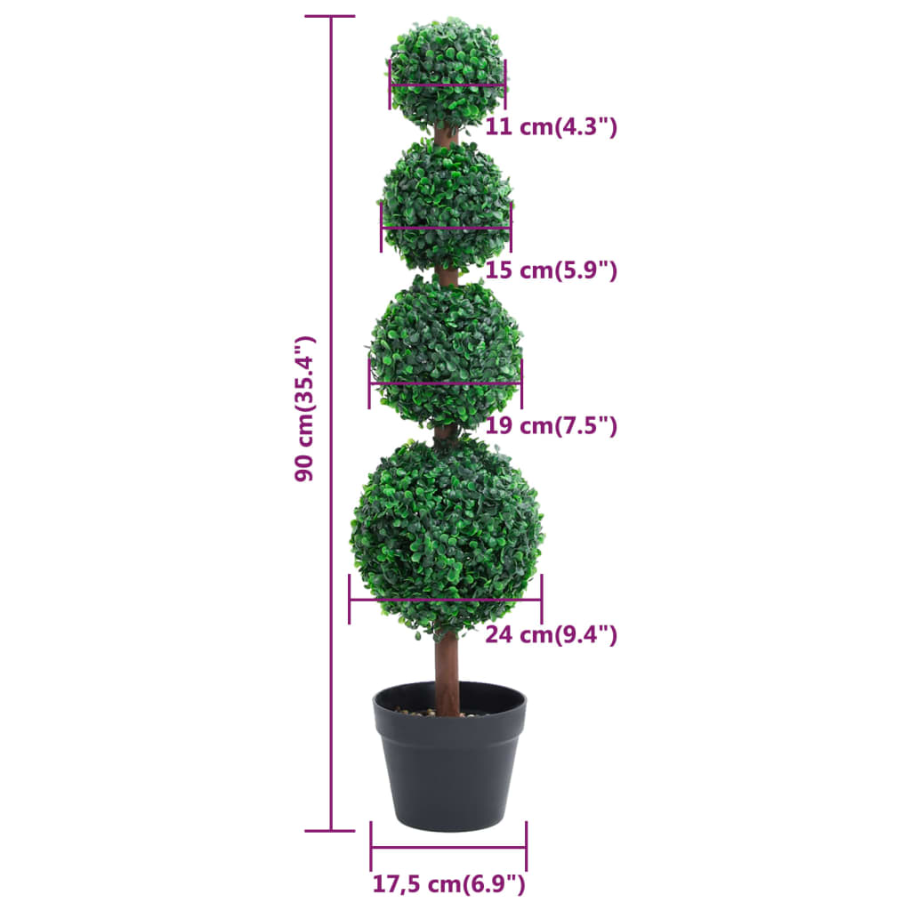 vidaXL Plante de buis artificiel avec pot Forme de boule Vert 90 cm