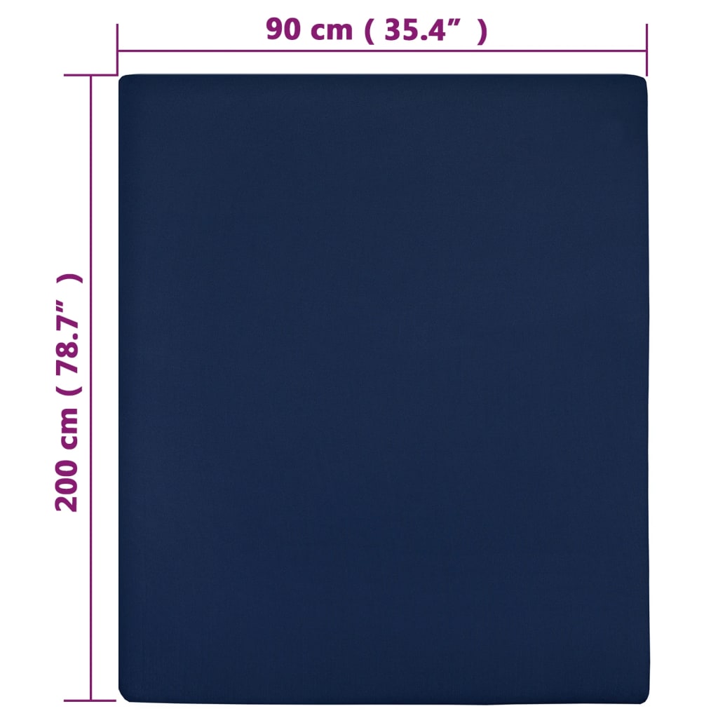 vidaXL Draps-housses Jersey 2 pcs Bleu marine 90x200 cm Coton