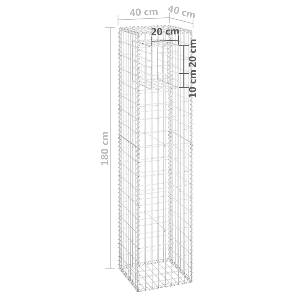 vidaXL Poteau à panier de gabion 40x40x180 cm Fer