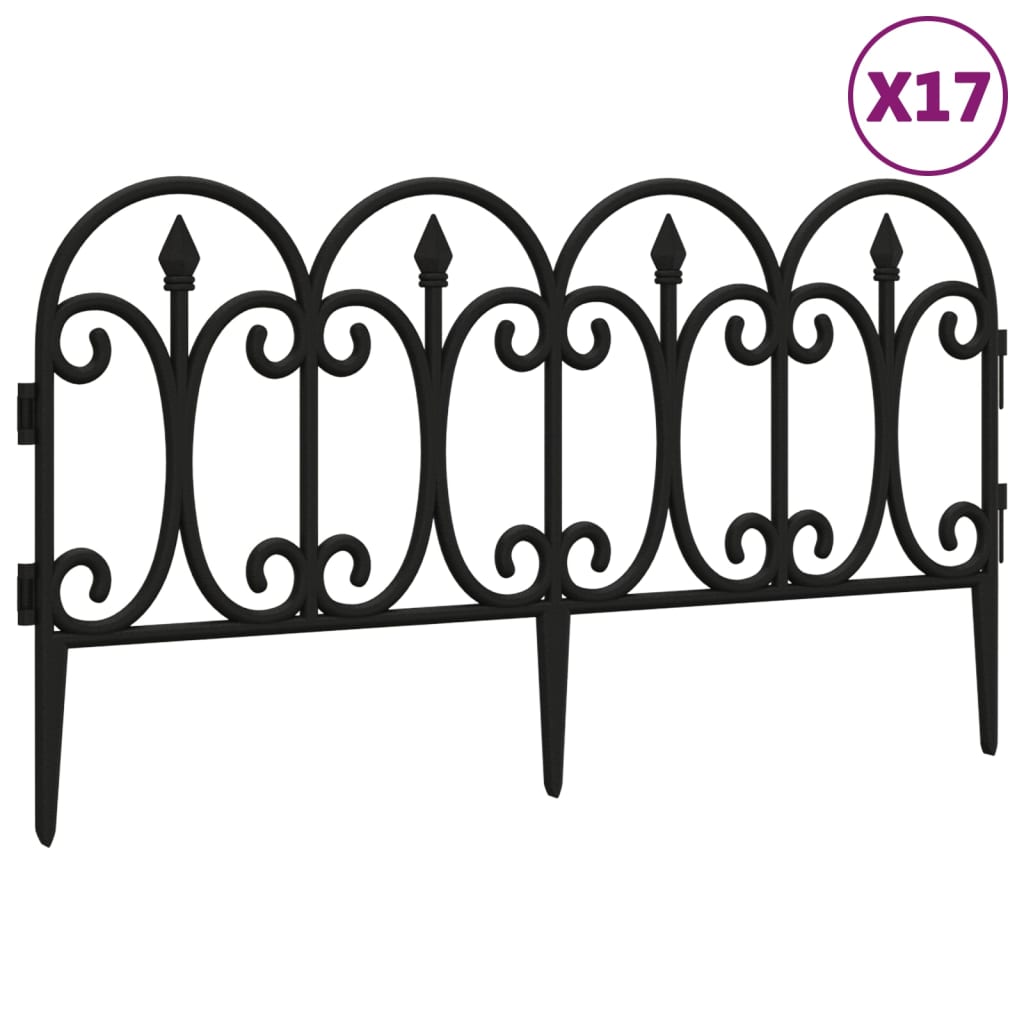 vidaXL Bordures de pelouse 17 pcs Noir 10 m PP