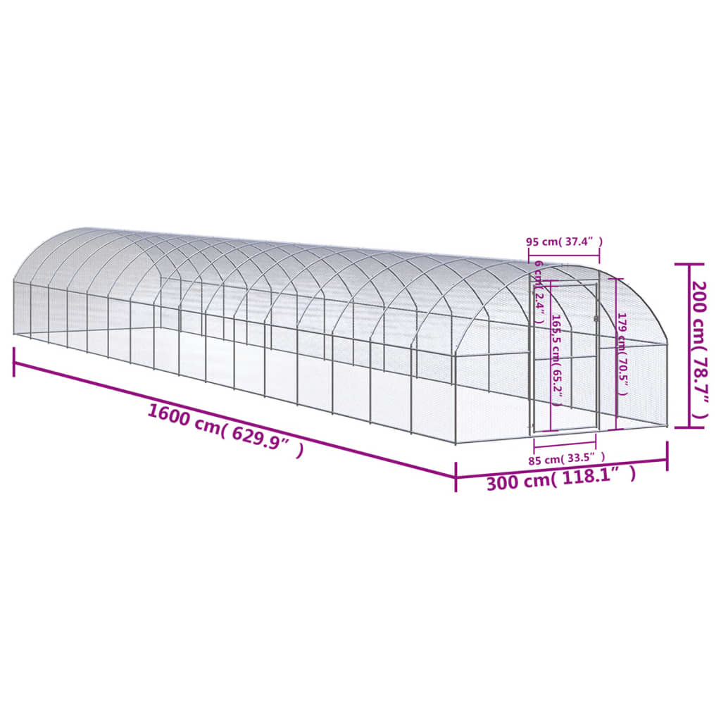vidaXL Poulailler d'extérieur 3x16x2 m Acier galvanisé