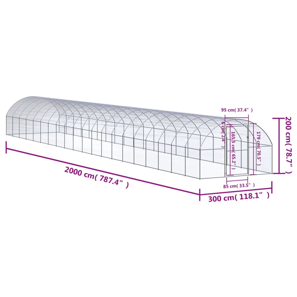 vidaXL Poulailler d'extérieur 3x20x2 m Acier galvanisé