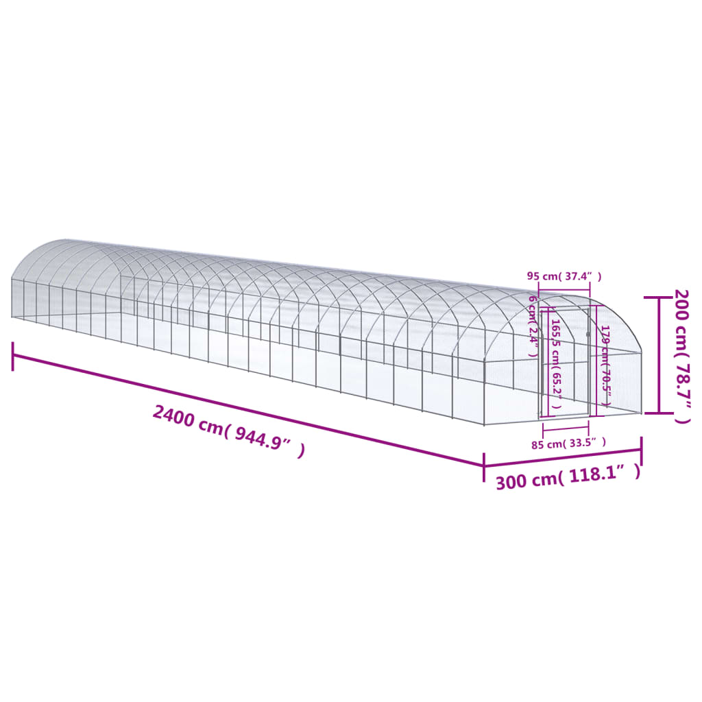 vidaXL Poulailler d'extérieur 3x24x2 m Acier galvanisé