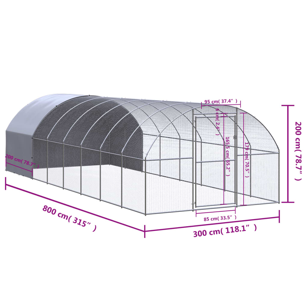 vidaXL Poulailler d'extérieur 3x8x2 m Acier galvanisé
