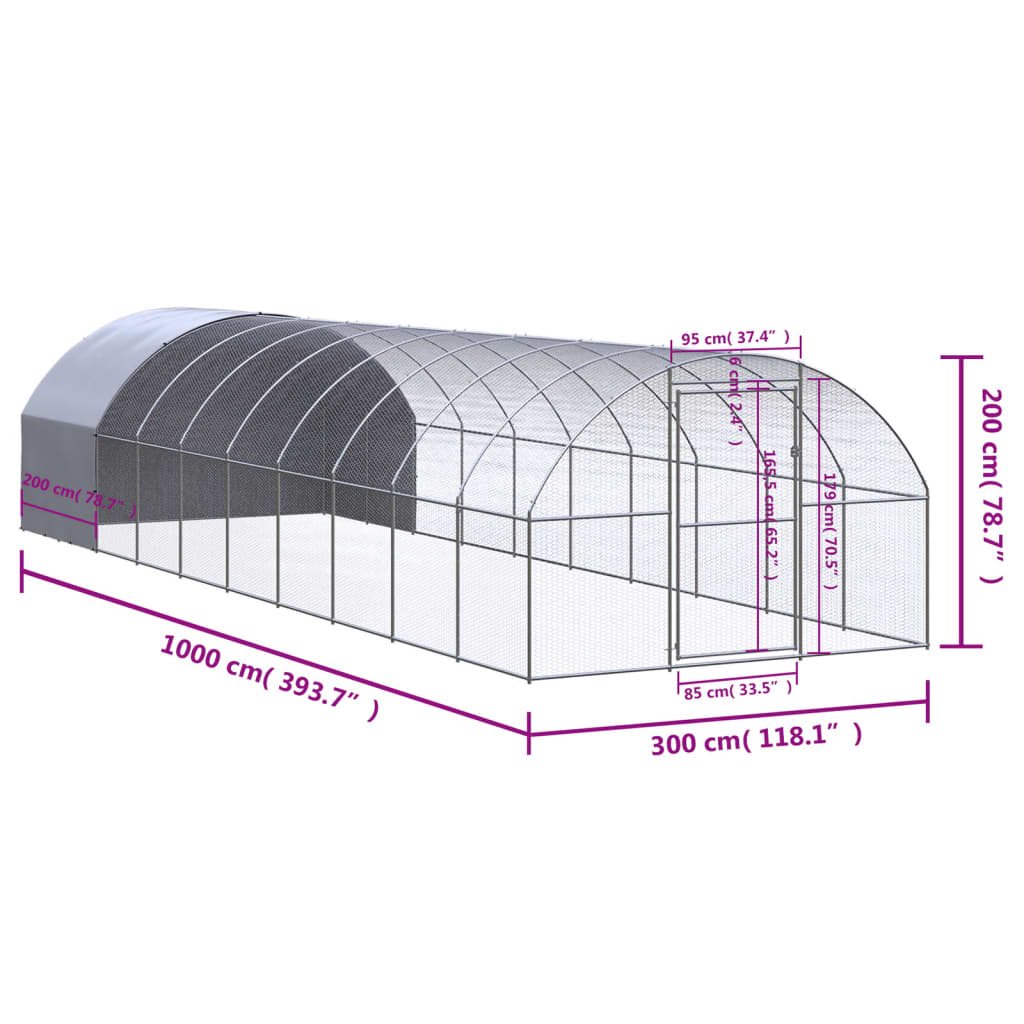 vidaXL Poulailler d'extérieur 3x10x2 m Acier galvanisé