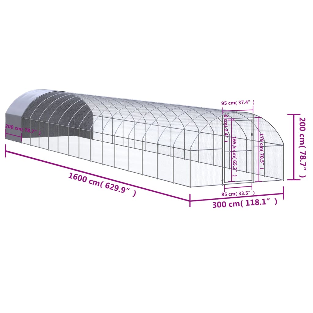 vidaXL Poulailler d'extérieur 3x16x2 m Acier galvanisé