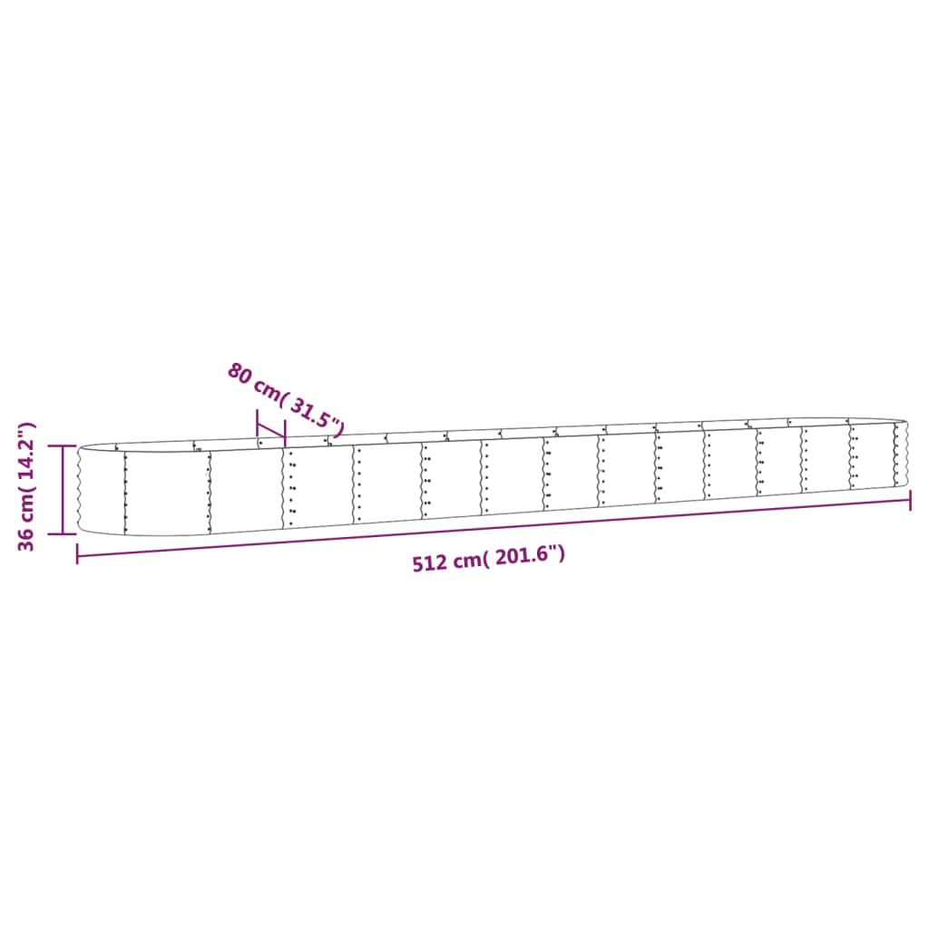 vidaXL Lit surélevé de jardin Acier enduit de poudre 512x80x36 cm Vert