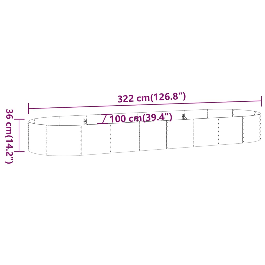 vidaXL Lit surélevé de jardin Acier enduit de poudre 322x100x36cm Vert