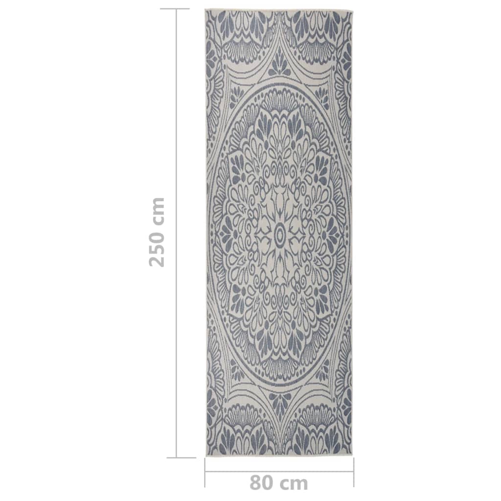 vidaXL Tapis à tissage plat d'extérieur 80x250 cm Motif bleu