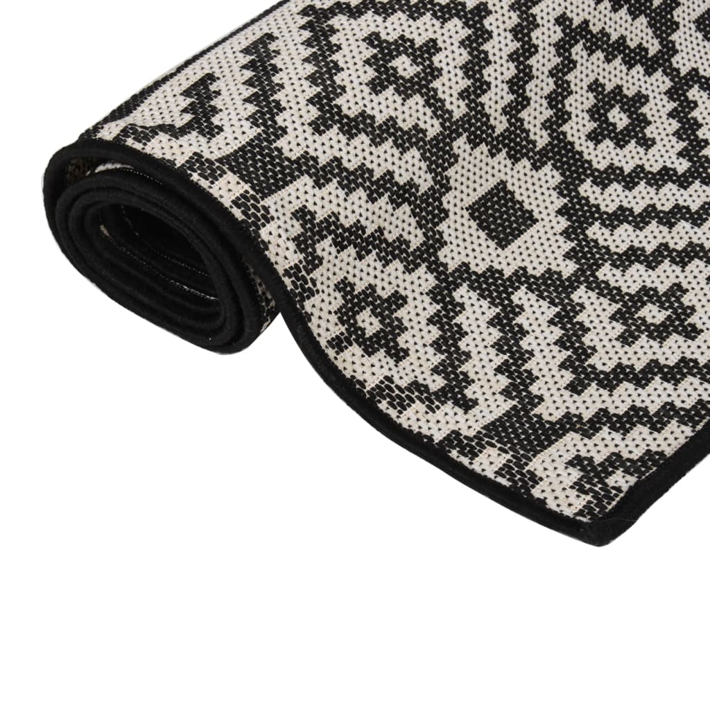 vidaXL Tapis à tissage plat d'extérieur 80x250 cm Rayures noires