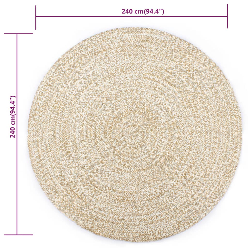 vidaXL Tapis fait à la main Jute Blanc et marron 240 cm
