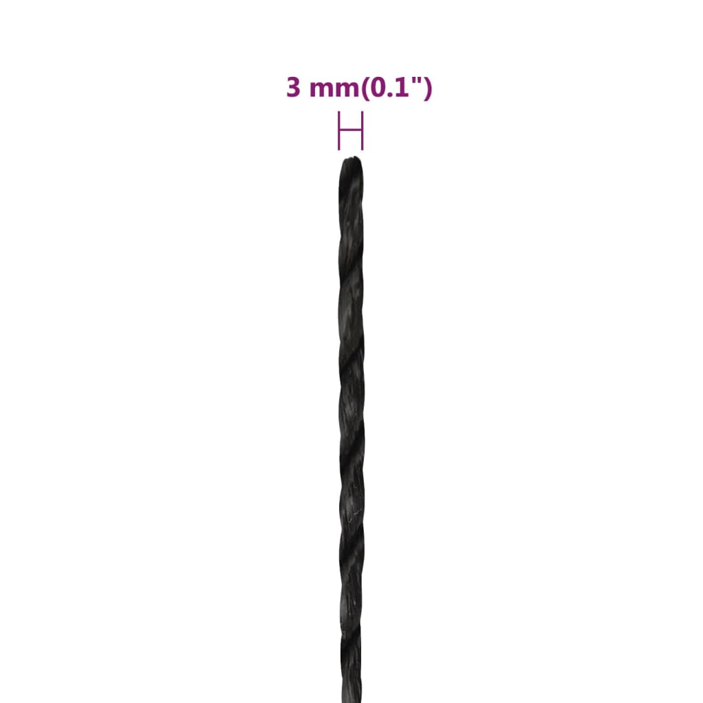 vidaXL Corde de travail Noir 3 mm 100 m polypropylène