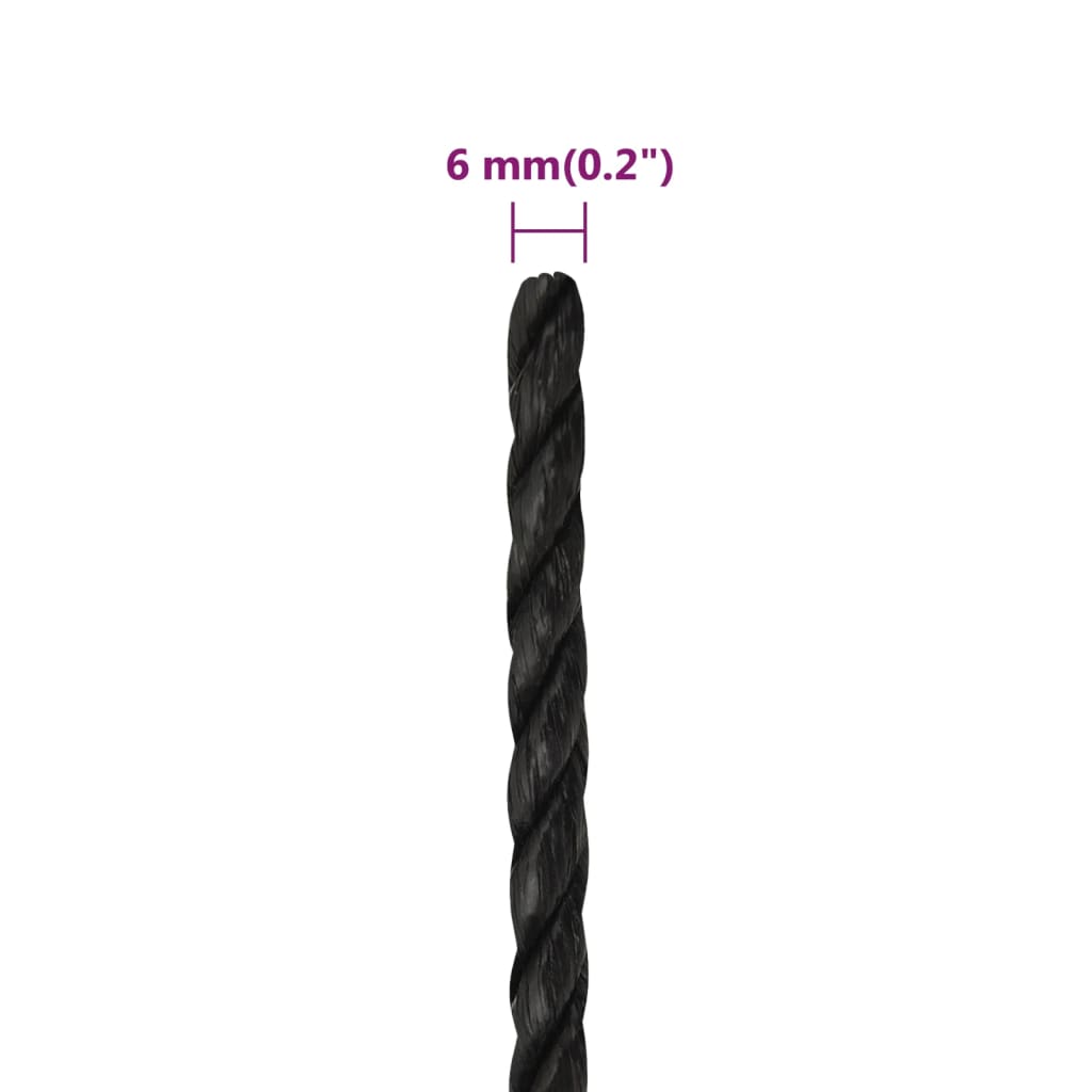 vidaXL Corde de travail Noir 6 mm 250 m polypropylène
