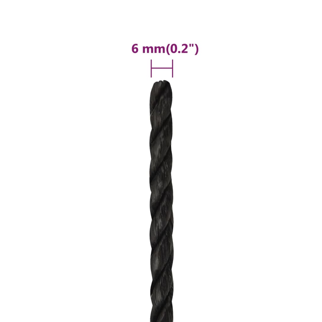 vidaXL Corde de travail Noir 6 mm 500 m polypropylène