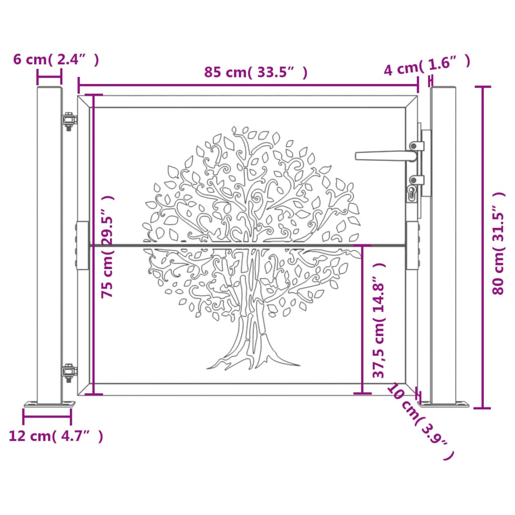 vidaXL Portail de jardin 105x80 cm acier corten conception de l'arbre